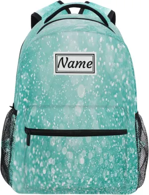 Pfrewn Custom Teal Green Glitter Sparkle Backpacks Personalized Bookbag with Name Boys Girls School Backpack 17"