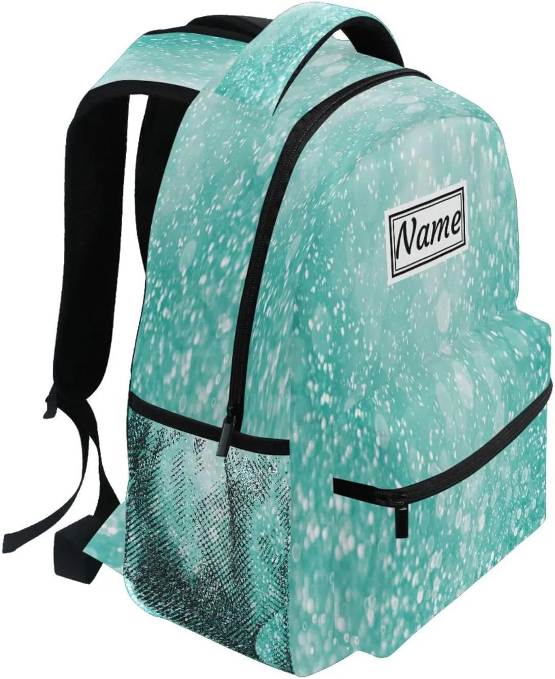 Pfrewn Custom Teal Green Glitter Sparkle Backpacks Personalized Bookbag with Name Boys Girls School Backpack 17"