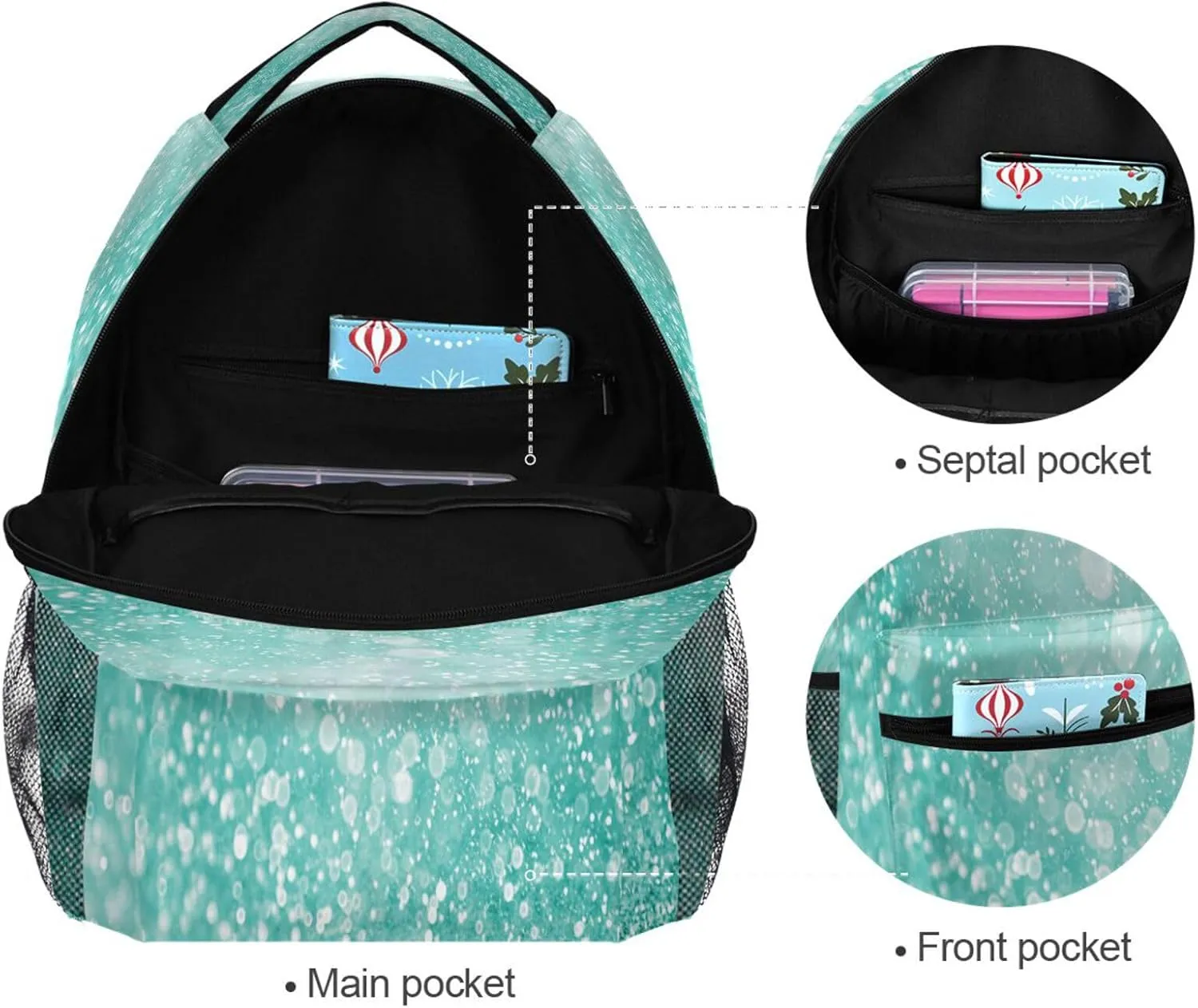 Pfrewn Custom Teal Green Glitter Sparkle Backpacks Personalized Bookbag with Name Boys Girls School Backpack 17"