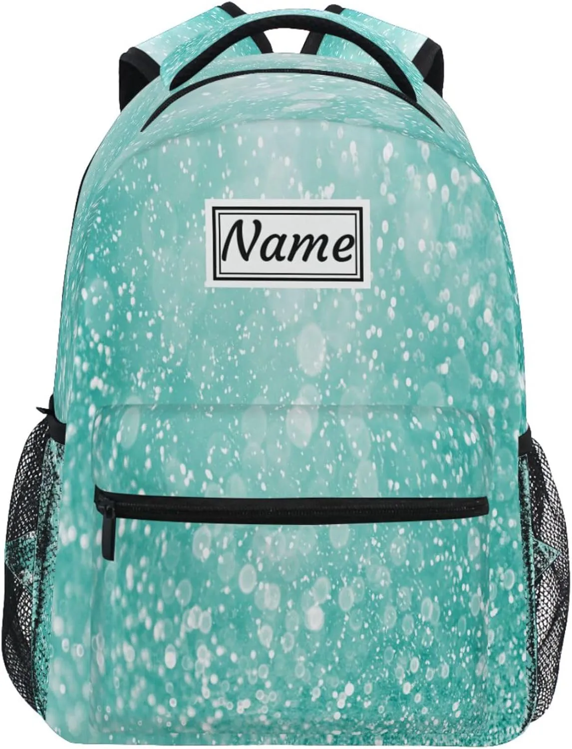 Pfrewn Custom Teal Green Glitter Sparkle Backpacks Personalized Bookbag with Name Boys Girls School Backpack 17"