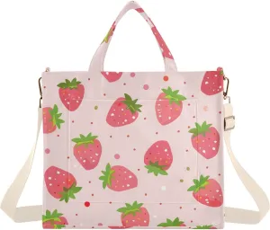 Pink Strawberry Cute Corduroy Tote Bag for Women Hobo Crossbody Bag Purse Stylish Shoulder Handbag Messenger Bags, S
