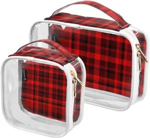 Plaid 2 Pieces Clear Makeup Cosmetic Bags for Traveling Vacation Organizing, Toiletry Bags for Women Men, PVC Waterproof Travel Organizer