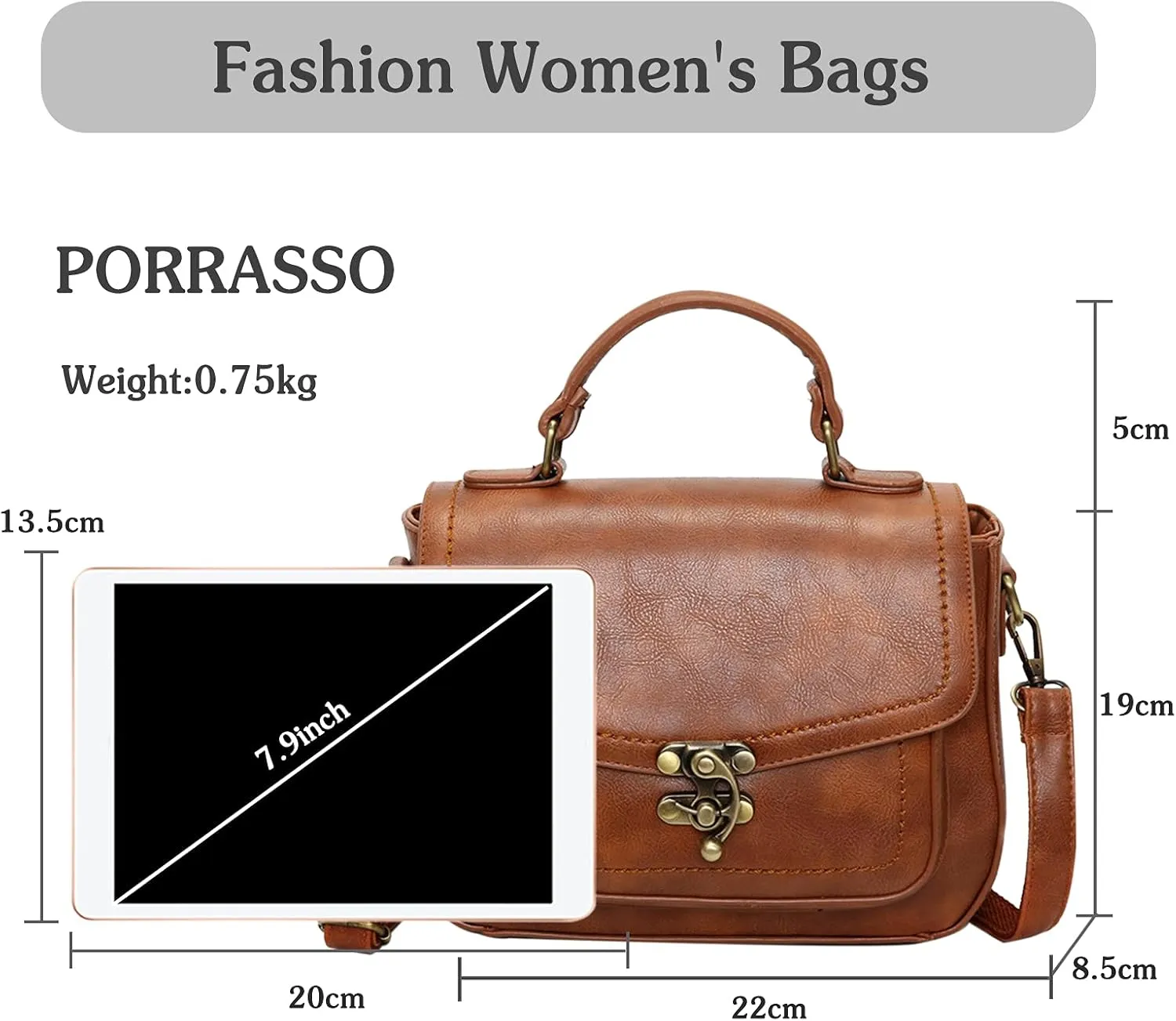PORRASSO Crossbody Bag Women Shoulder Bag Vintage Saddle Handbags Satchel