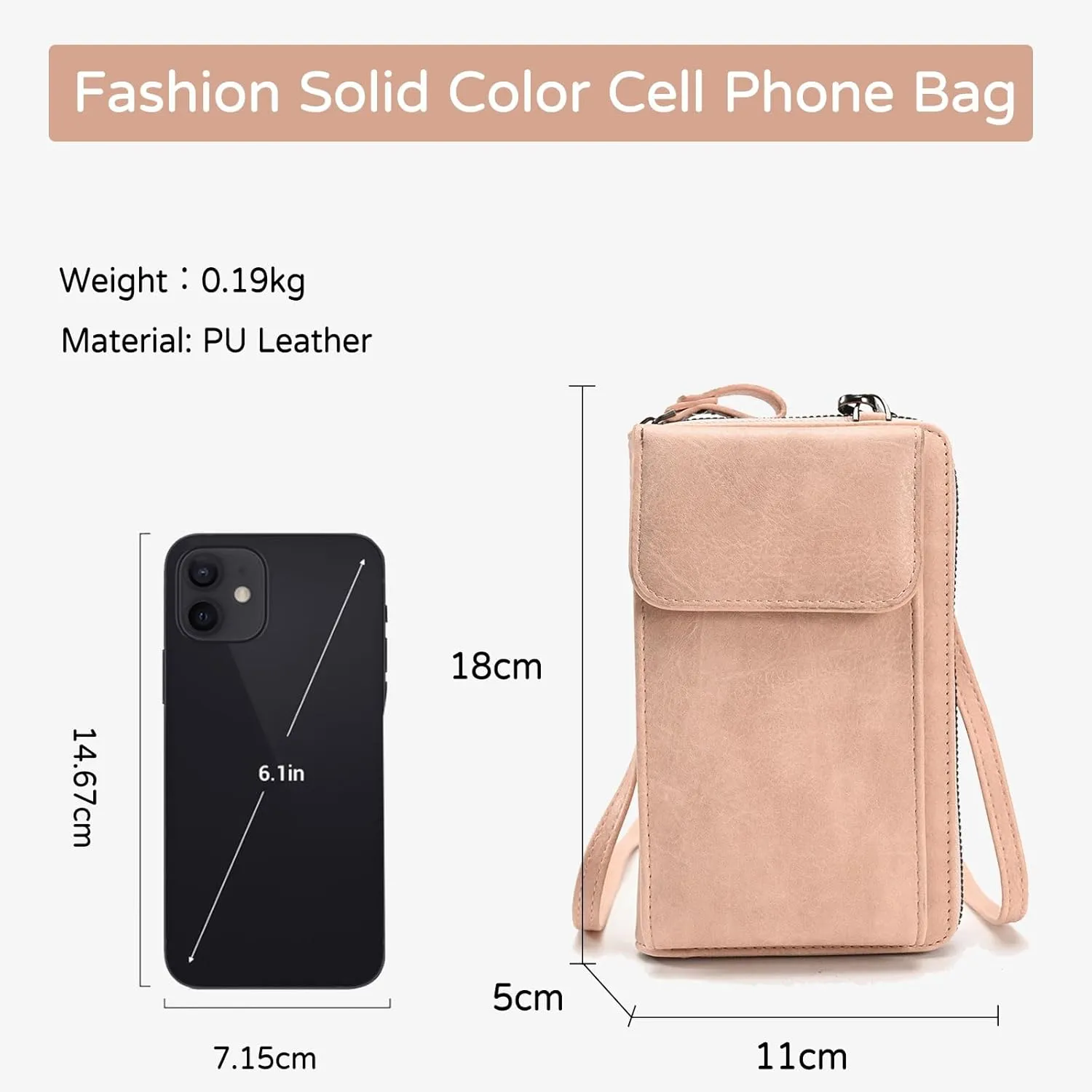 PORRASSO Phone Bag Crossbody Wallet Women Purse Shoulder Bag Ladies Satchel Pink
