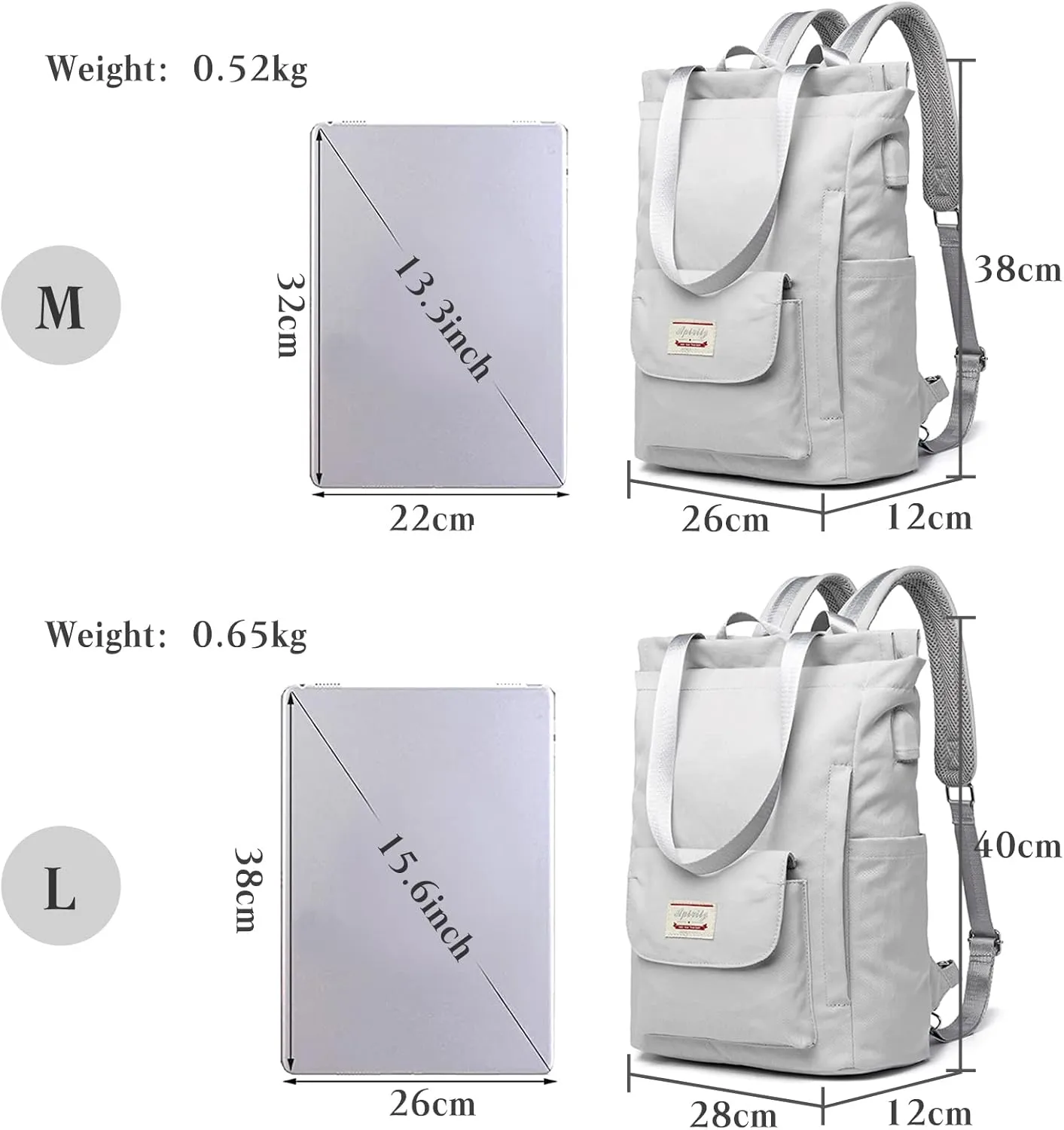 PORRASSO Women Laptop Backpack Casual Shoulder Bag with USB Charging Port Luggage Strap for 14 Inch Laptop Daypack Work Travel Rucksack Grey