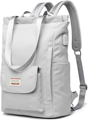 PORRASSO Women Laptop Backpack Casual Shoulder Bag with USB Charging Port Luggage Strap for 14 Inch Laptop Daypack Work Travel Rucksack Grey