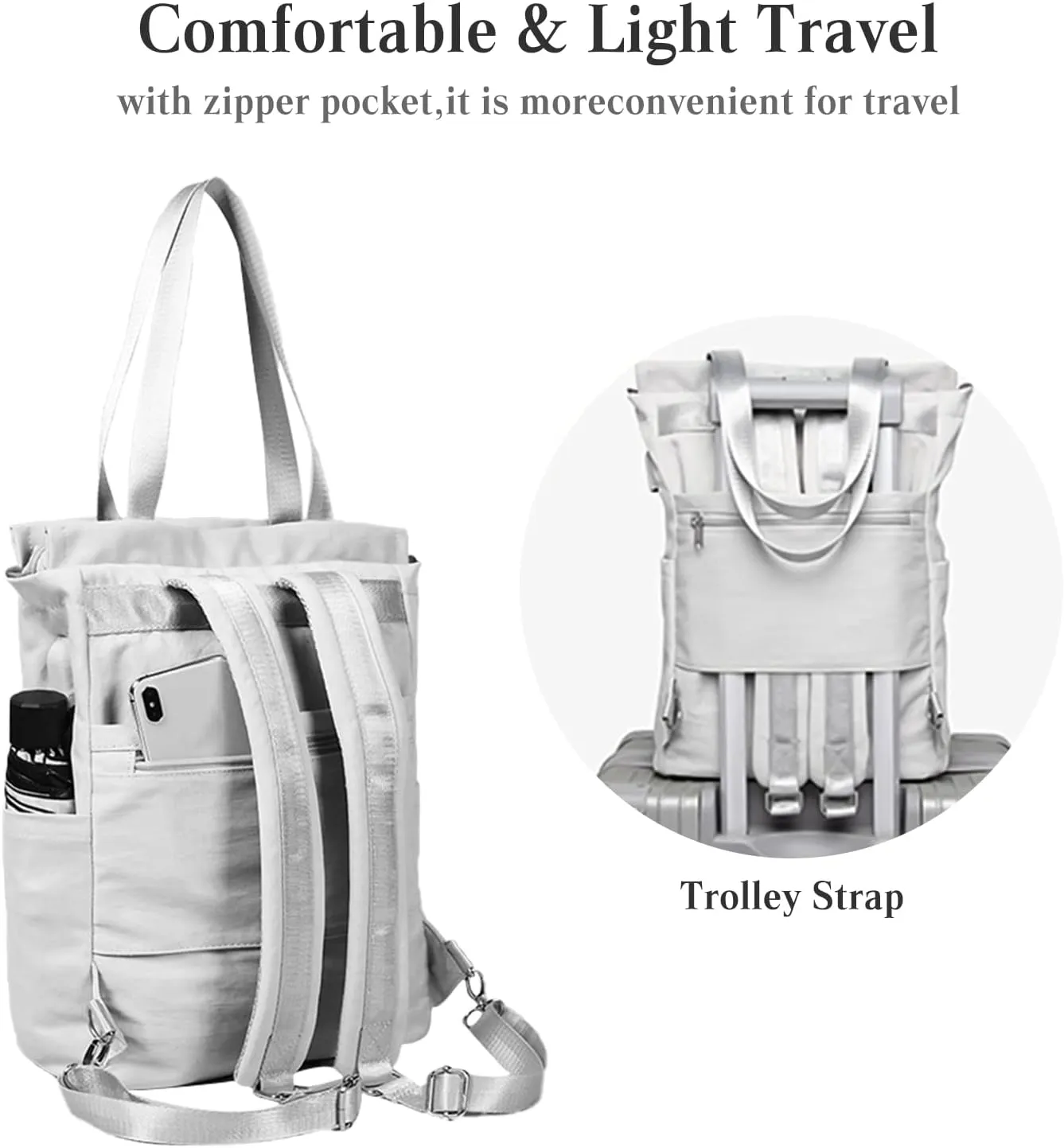 PORRASSO Women Laptop Backpack Casual Shoulder Bag with USB Charging Port Luggage Strap for 14 Inch Laptop Daypack Work Travel Rucksack Grey