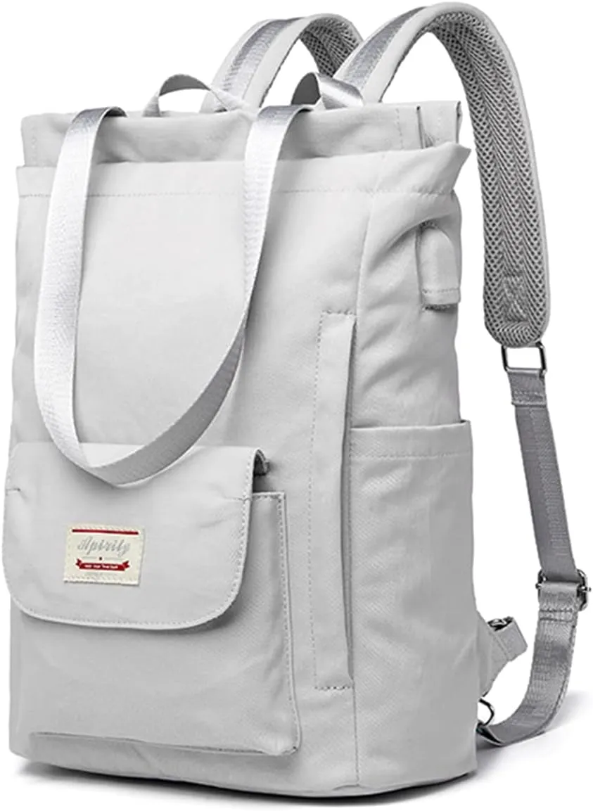 PORRASSO Women Laptop Backpack Casual Shoulder Bag with USB Charging Port Luggage Strap for 14 Inch Laptop Daypack Work Travel Rucksack Grey