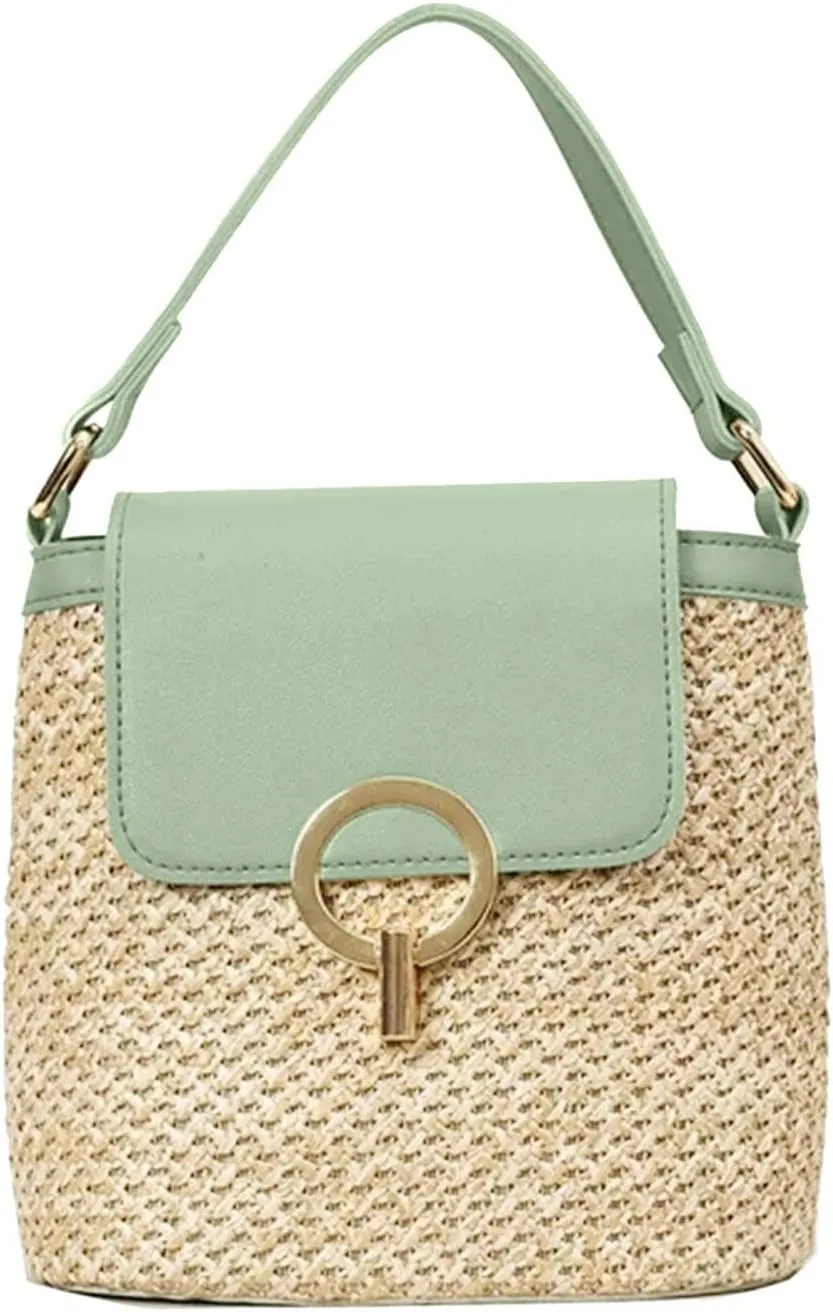 Pouch Purse Shoulder Handbag Straw Weave Women Ladies Bucket Handbags Summer Beach Shoulder Bags