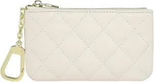 Premium Genuine Full Grain Leather Mini Coin Purse Keychain Pouch Card Holder for Men Women (Beige Quilted - LG)