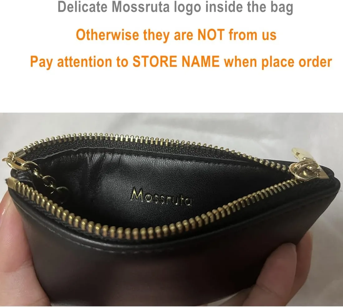 Premium Genuine Full Grain Leather Mini Coin Purse Keychain Pouch Card Holder for Men Women (Black)