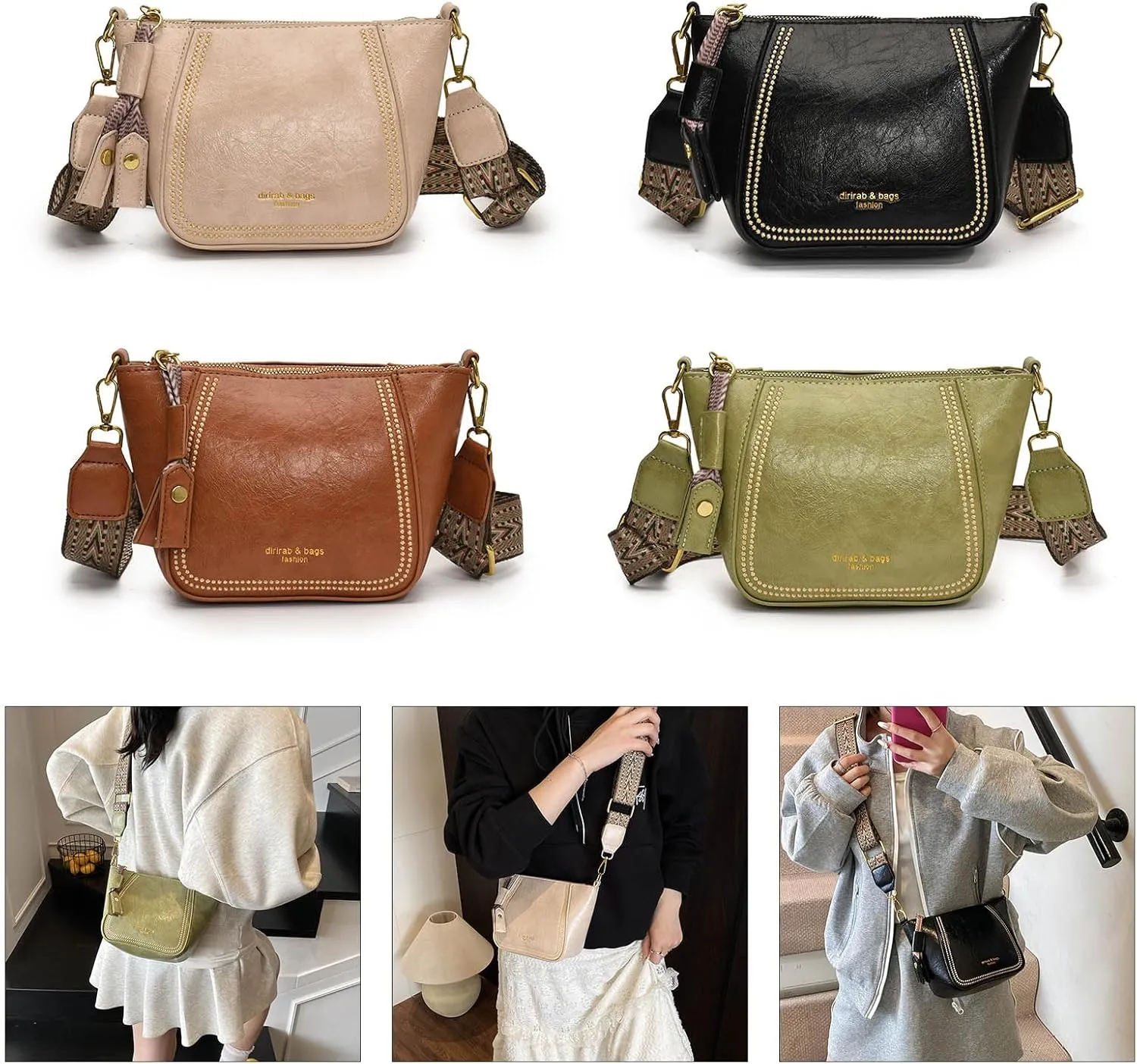 PU Leather Shoulder Bags for Women Lightweight Crossbody Purse with Adjustable Strap Fashion Bucket Bag