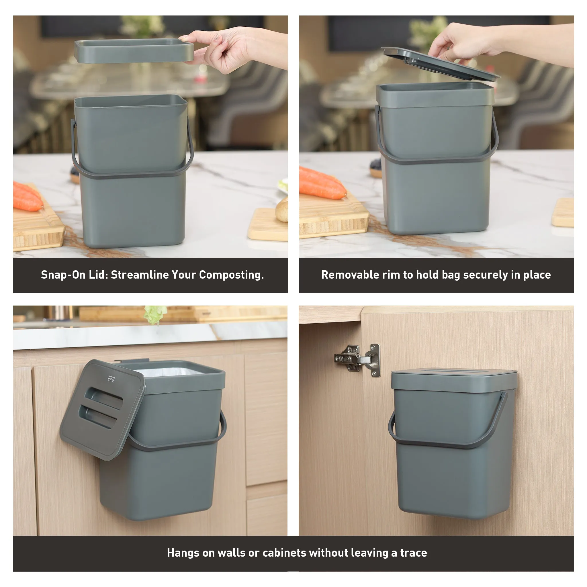 Puro Compost Bin with Lid - Dark Gray 5L / 1.32 Gal
