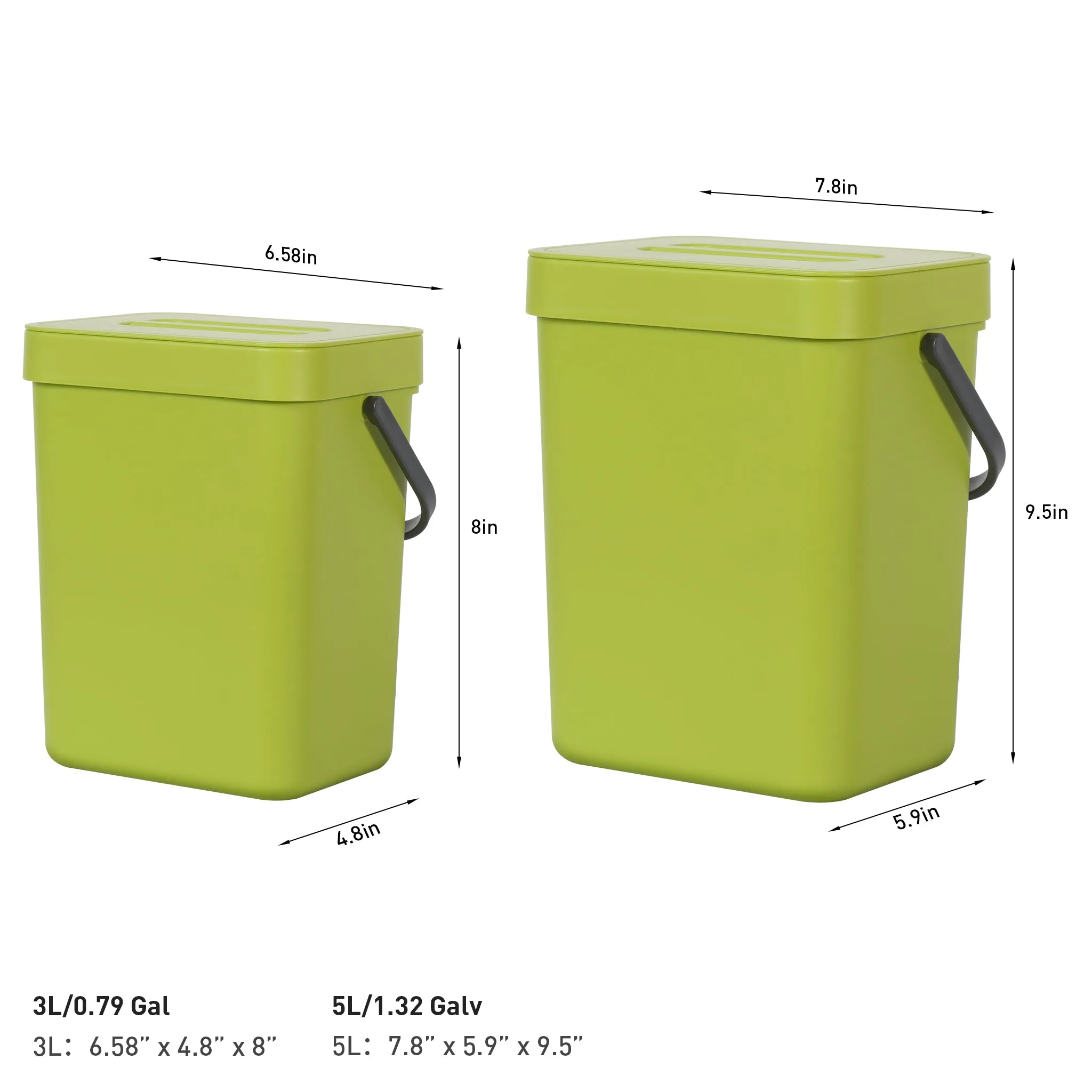Puro Compost Bin with Lid - Lime 5L / 1.32 Gal