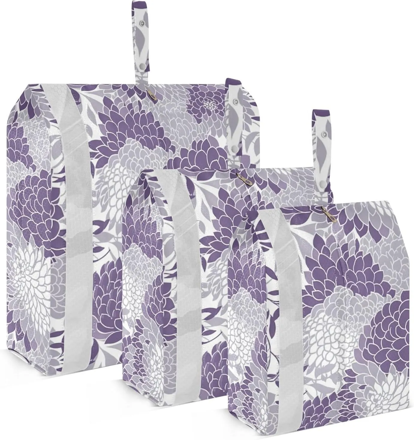 Purple Floral Lilac Packing Cubes for Travel 3 Set Compression Travel Bags Suitcase Organizer Bags for Carry On Suitcases