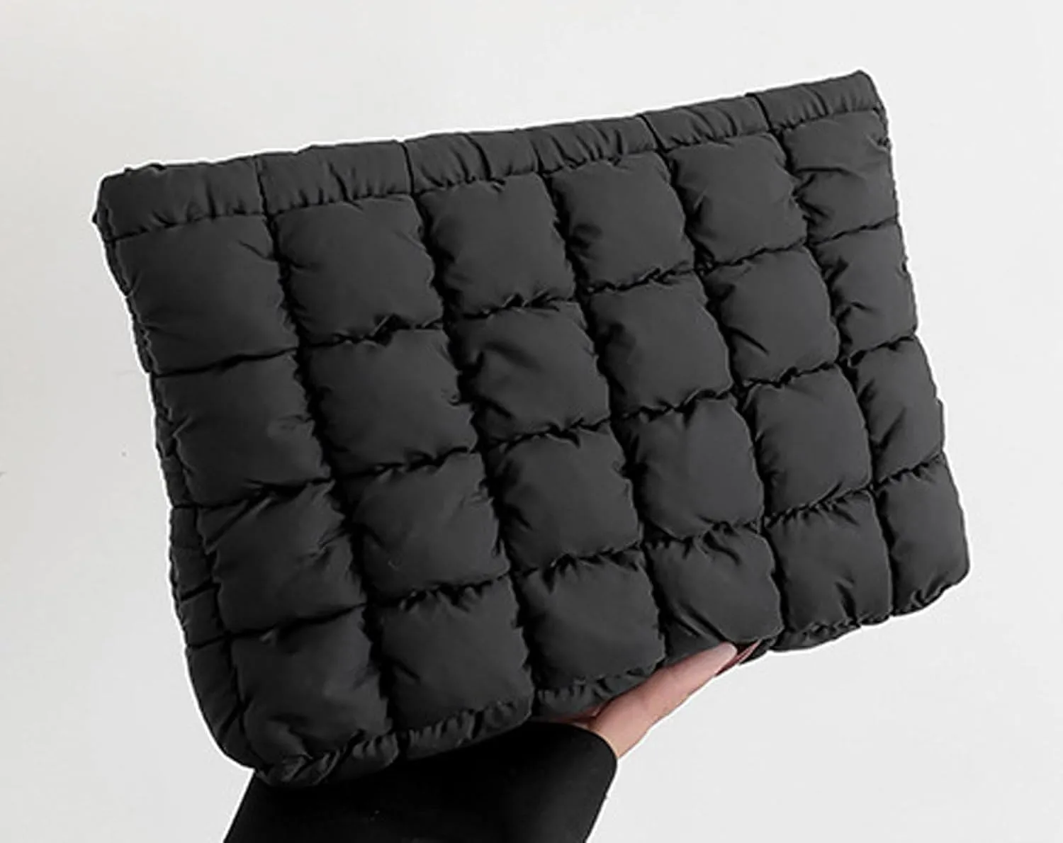 Quilted Makeup Bags Cosmetic Toiletry Organizer Bags Solid Puffer Clutch Cute Pouch for Women, Black