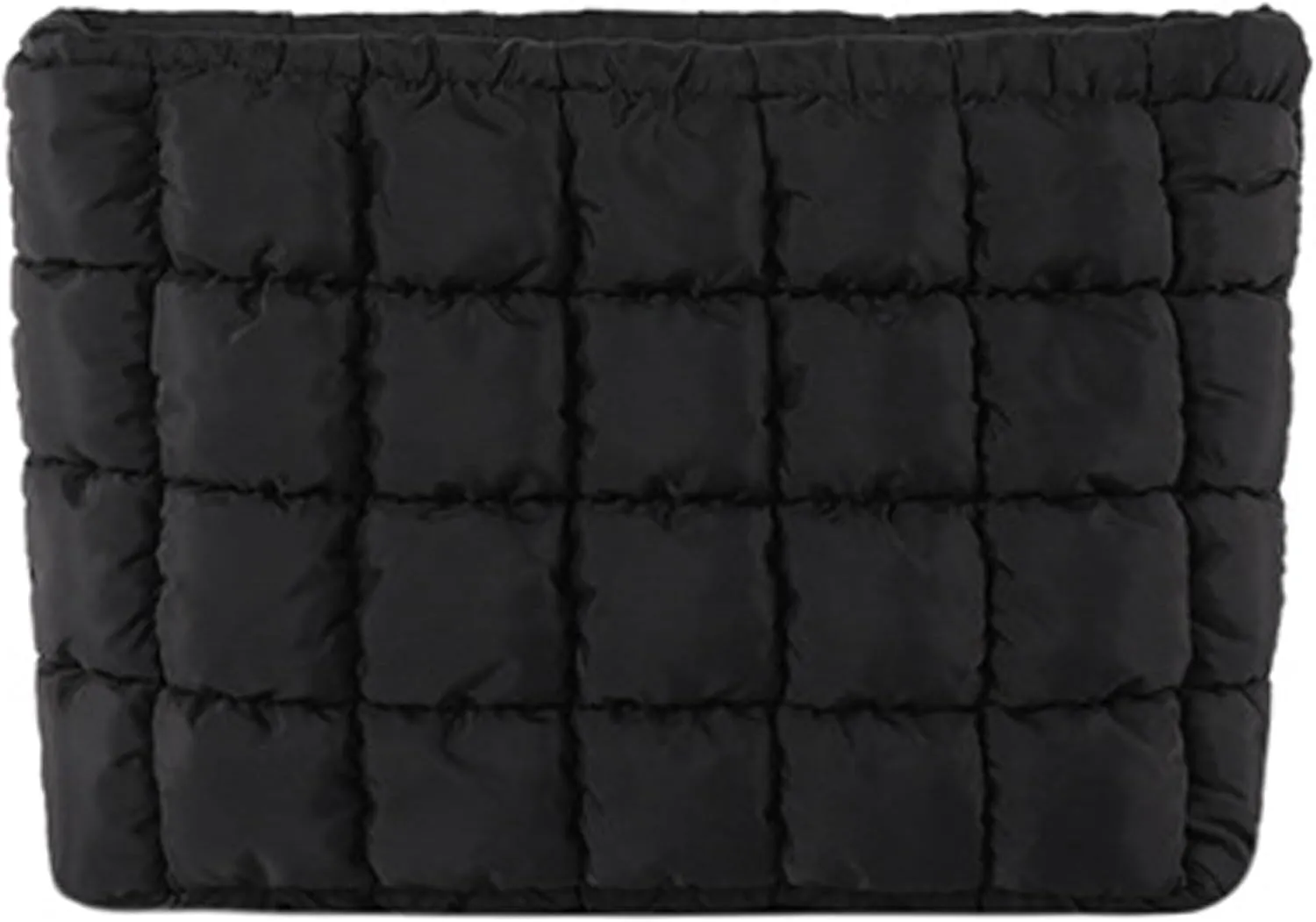 Quilted Makeup Bags Cosmetic Toiletry Organizer Bags Solid Puffer Clutch Cute Pouch for Women, Black