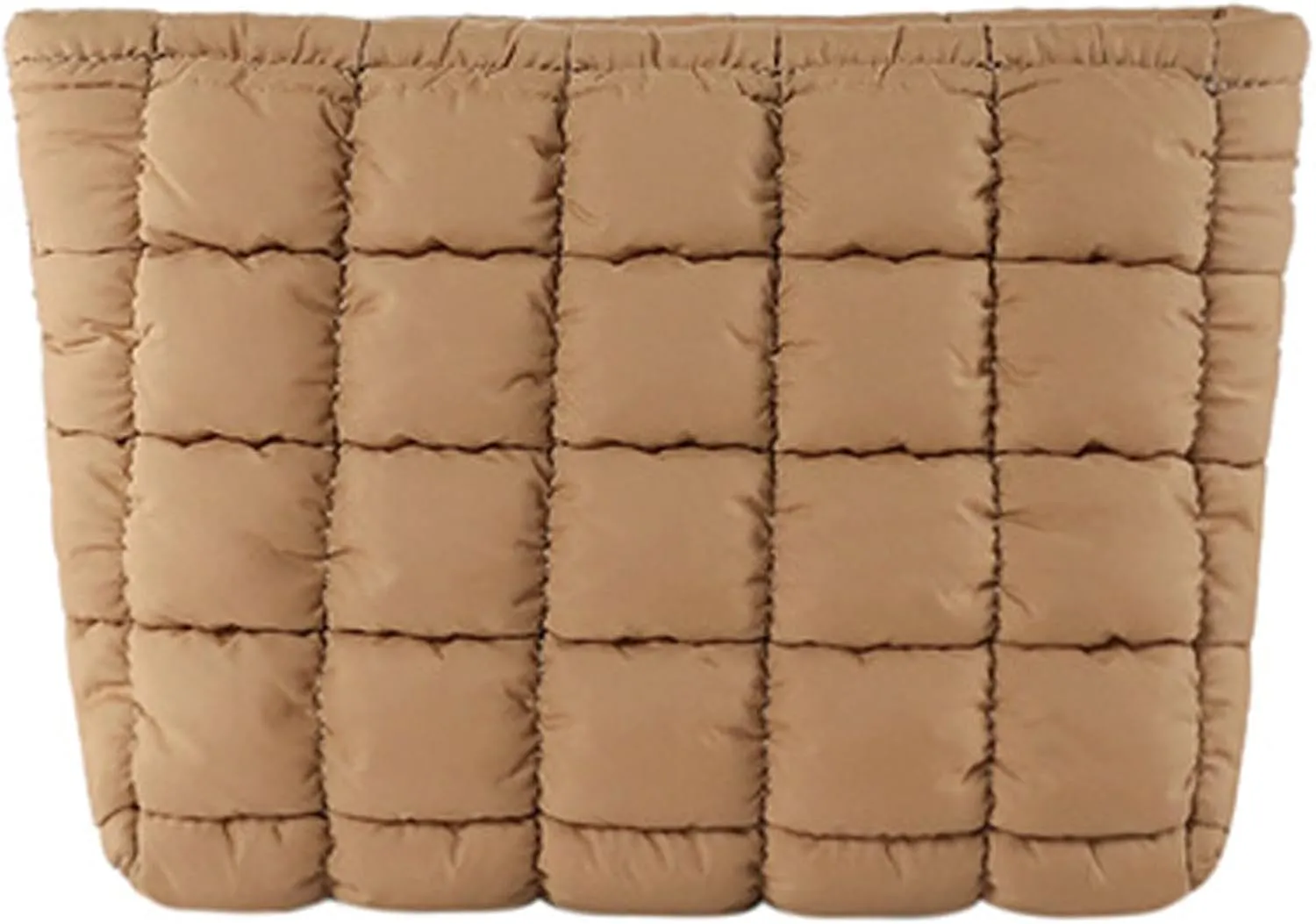 Quilted Makeup Bags Cosmetic Toiletry Organizer Bags Solid Puffer Clutch Cute Pouch for Women, Brown
