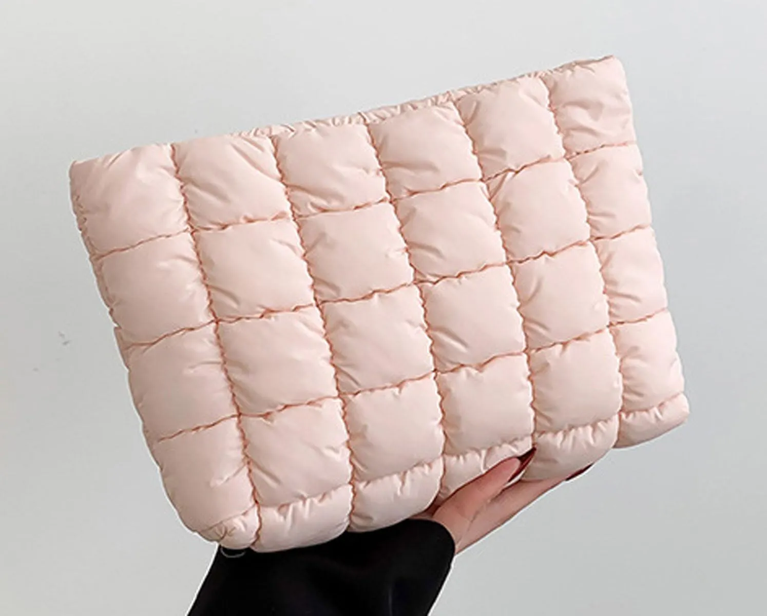 Quilted Makeup Bags Cosmetic Toiletry Organizer Bags Solid Puffer Clutch Cute Pouch for Women, Pink