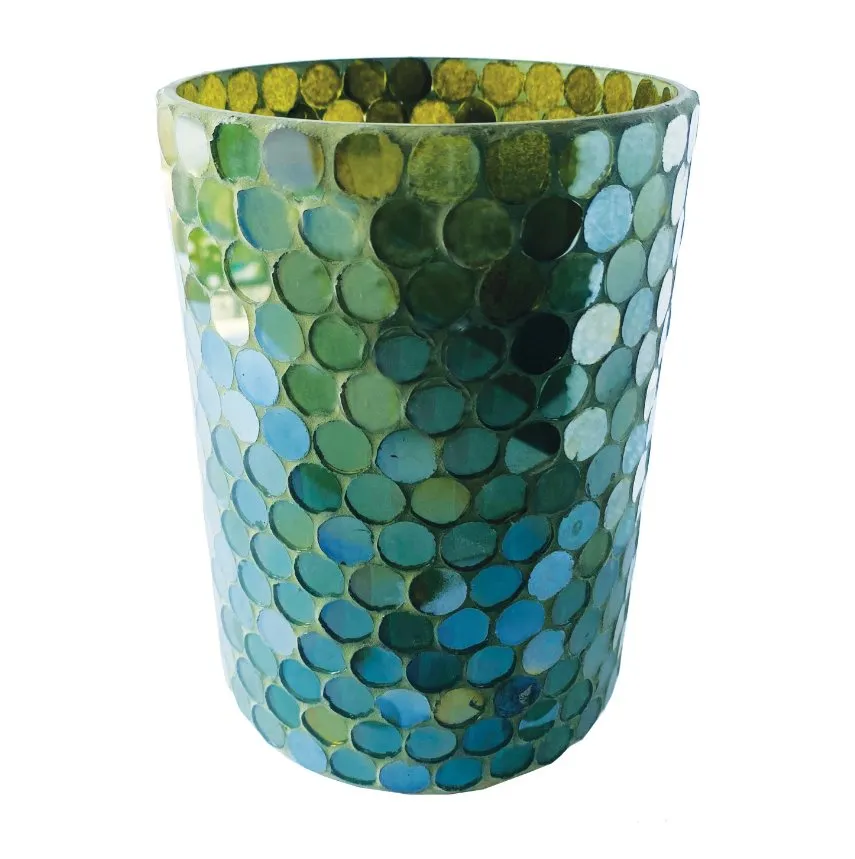 Recycled Glass Mosaic Votive Candle Holder - Iridescent Green