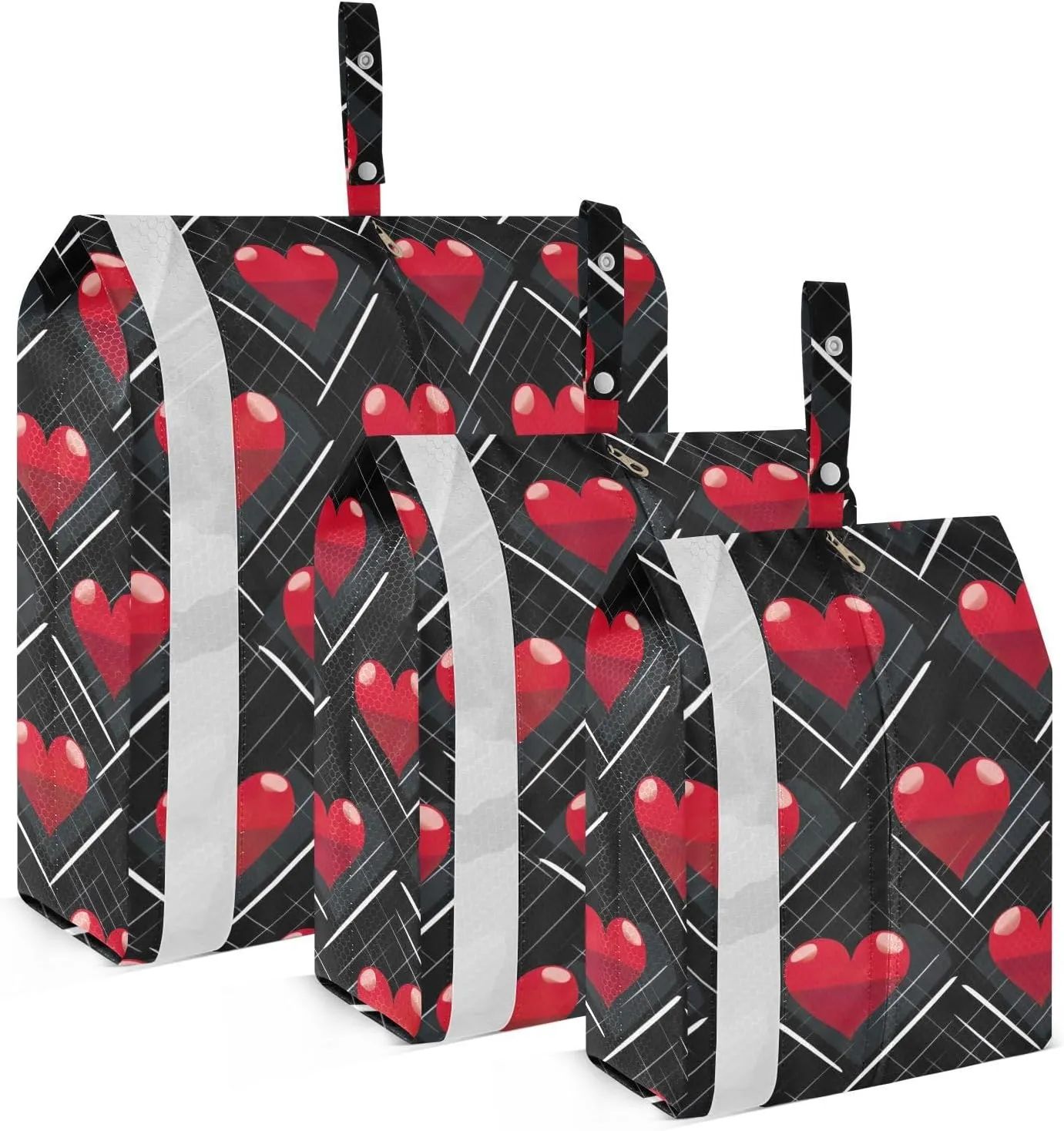 Red Heart Plaid Packing Cubes for Travel 3 Set Travel Organizer Bags Luggage Bags Organizer for Carry On Suitcases