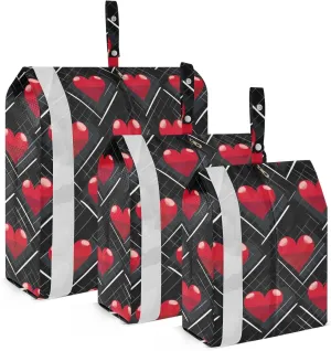 Red Heart Plaid Packing Cubes for Travel 3 Set Travel Organizer Bags Luggage Bags Organizer for Carry On Suitcases