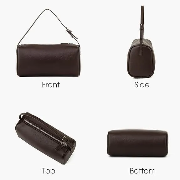 remium Full-Grained Leather Crossbody Purses for Women Hobo Bags Barrel Shoulder Purse with Zipper Pocket Handmade Stitching