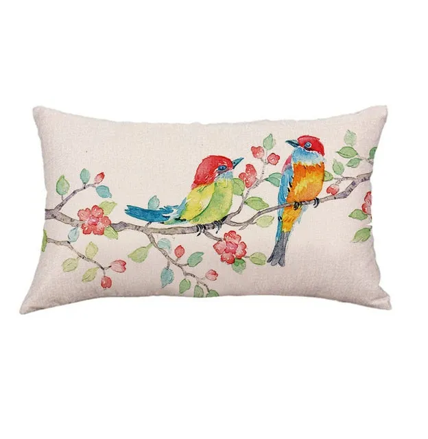 Retro Rectangular Pillow Cover Creative Bird Note Print Pillow Cover Home Decoration