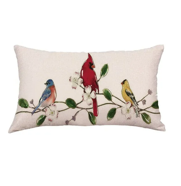 Retro Rectangular Pillow Cover Creative Bird Note Print Pillow Cover Home Decoration