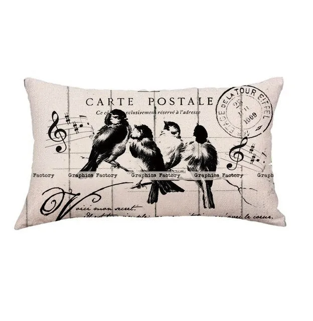 Retro Rectangular Pillow Cover Creative Bird Note Print Pillow Cover Home Decoration