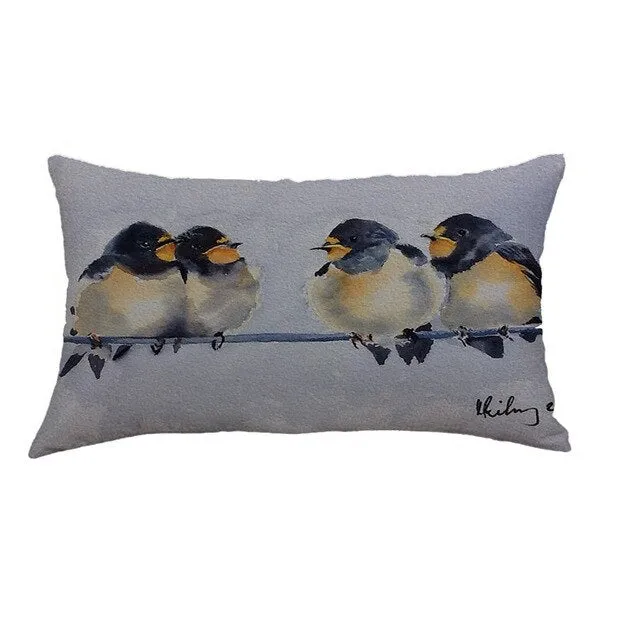 Retro Rectangular Pillow Cover Creative Bird Note Print Pillow Cover Home Decoration