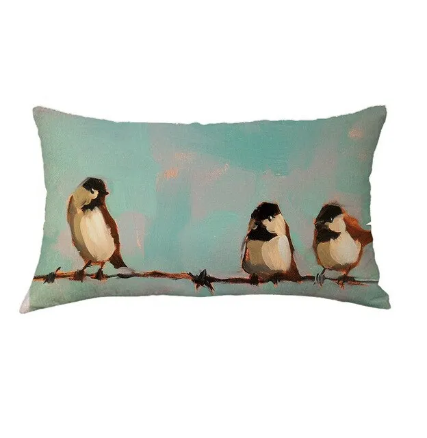 Retro Rectangular Pillow Cover Creative Bird Note Print Pillow Cover Home Decoration
