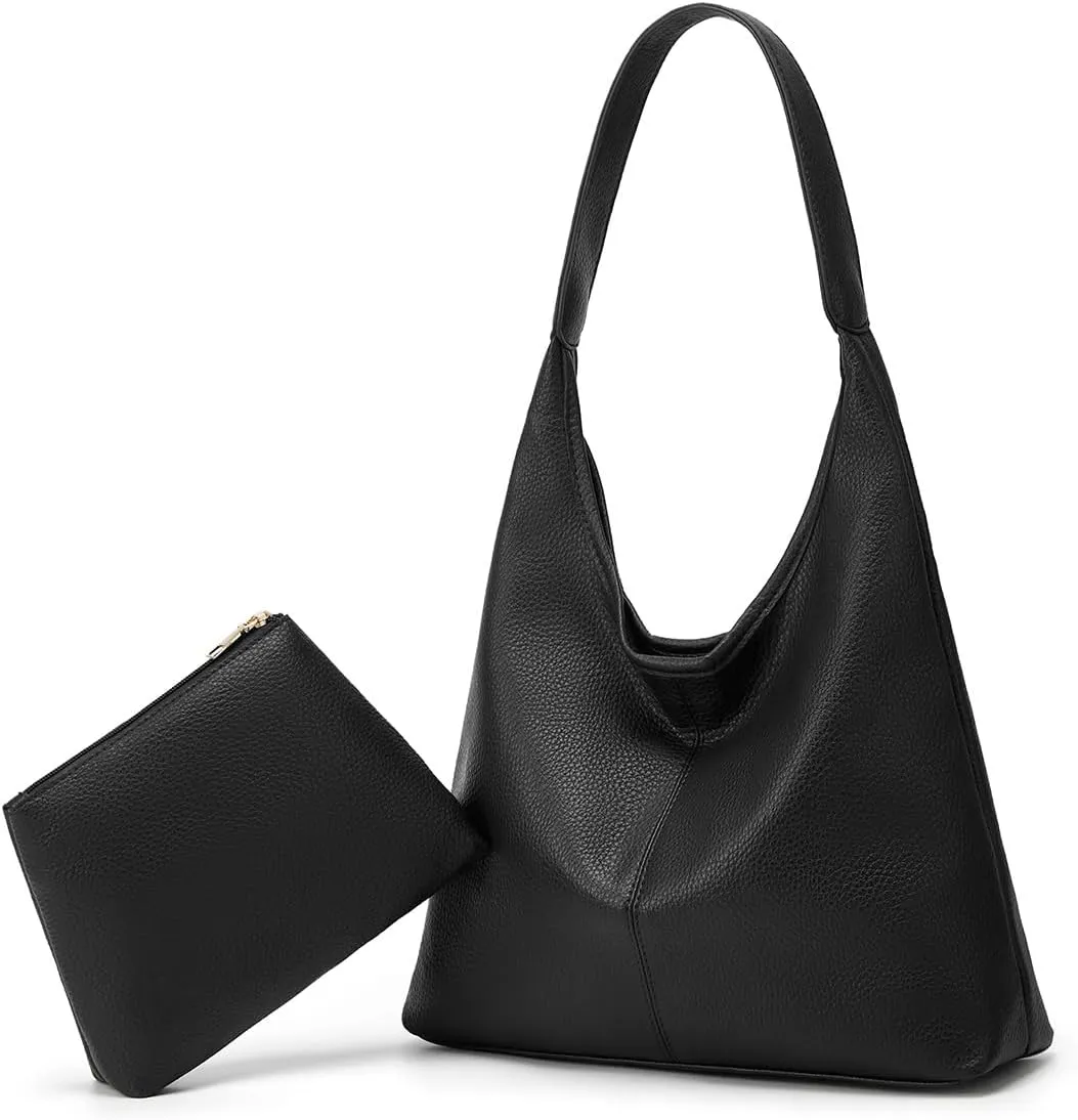 Retro Shoulder Bag Slouchy Tote Bag for Women Soft Leather Handbags Work Purse Ladies Top Handle Bag Large Capacity 2Pcs
