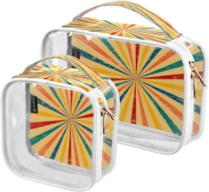Retro Stripes 2 Pieces Clear Makeup Cosmetic Bags for Traveling Vacation Organizing, Toiletry Bags for Women Men, PVC Waterproof Travel Organizer