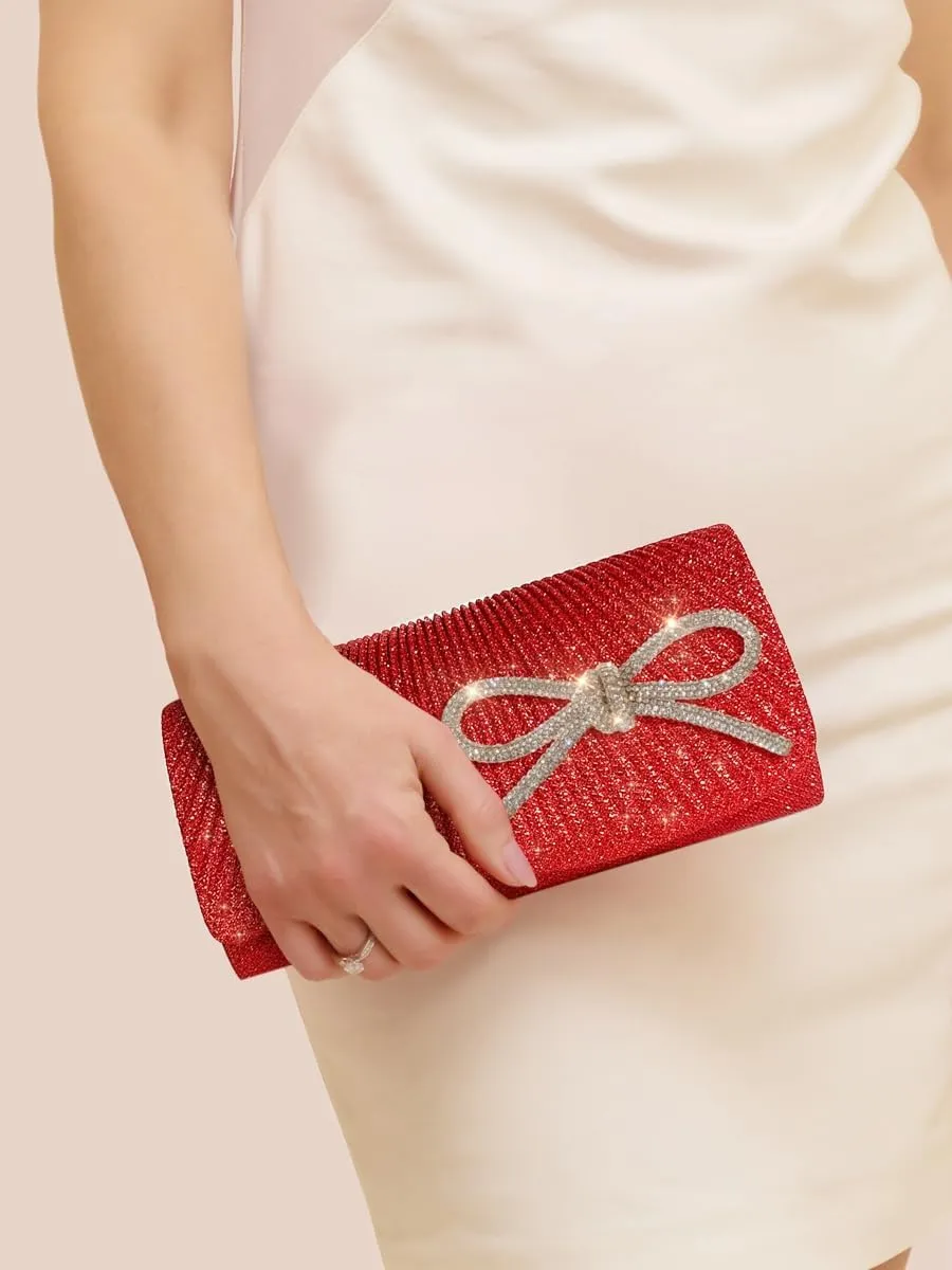 Rhinestone Bow Clutch Purses Women Chic Shiny Evening Handbag Evening Clutch Bag with Chain for Party Prom Wedding 2025