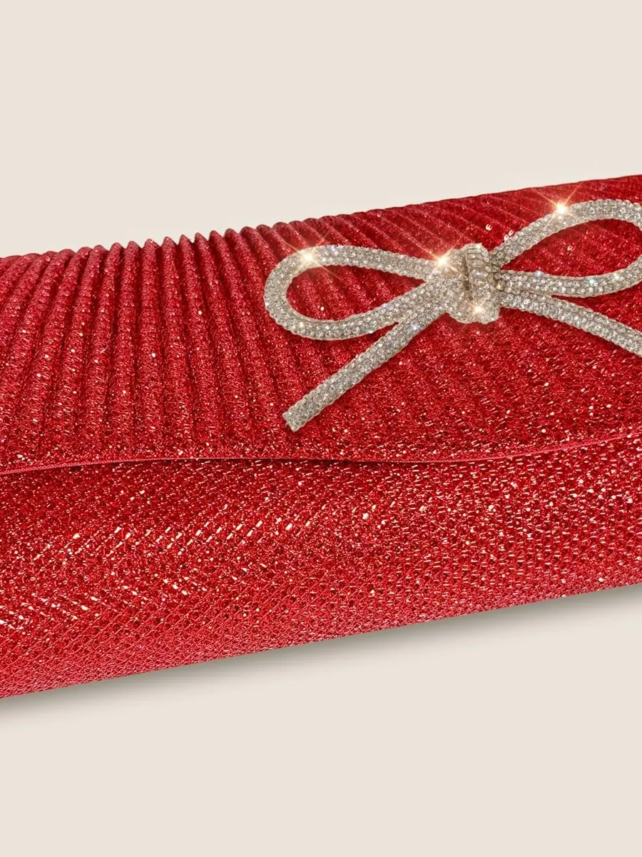 Rhinestone Bow Clutch Purses Women Chic Shiny Evening Handbag Evening Clutch Bag with Chain for Party Prom Wedding 2025