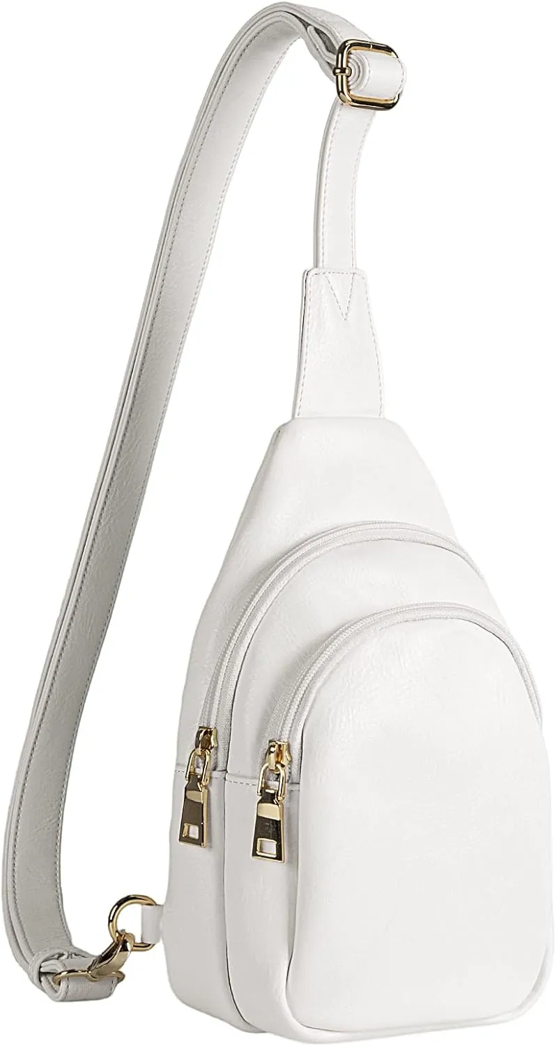 RUNBOX Sling Bag Crossbody Belt Bag for Women Trendy Leather Fanny Pack White