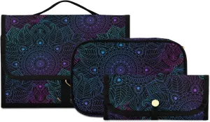 senya Art Arabesque Mandala Boho Ethnic Bohemian Toiletry Bag Hanging Travel Makeup Bag 3 PCS, Portable Makeup Organizer Cosmetic Bag Clear