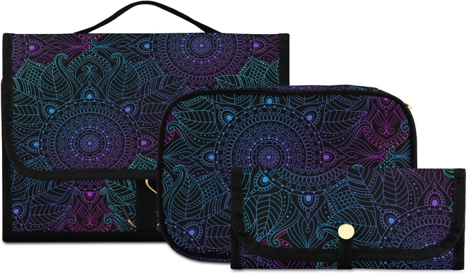 senya Art Arabesque Mandala Boho Ethnic Bohemian Toiletry Bag Hanging Travel Makeup Bag 3 PCS, Portable Makeup Organizer Cosmetic Bag Clear