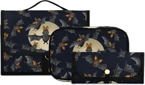 senya Black Bat Pattern Toiletry Bag Hanging Travel Makeup Bag 3 PCS, Portable Makeup Organizer Cosmetic Bag Clear