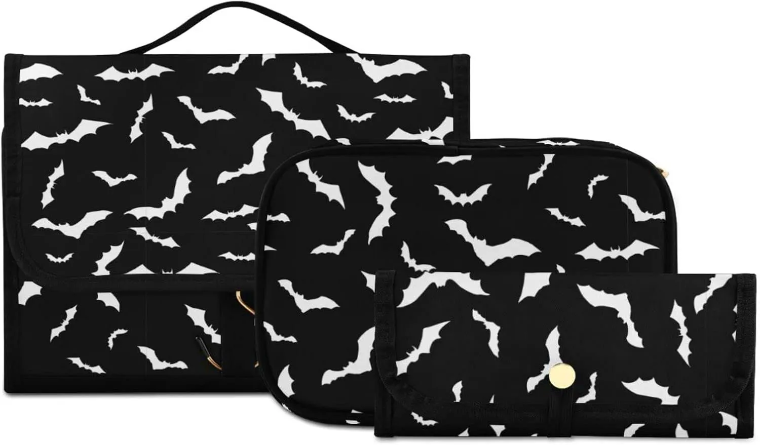 senya Halloween Bats Toiletry Bag Hanging Travel Makeup Bag 3 PCS, Portable Makeup Organizer Cosmetic Bag Clear