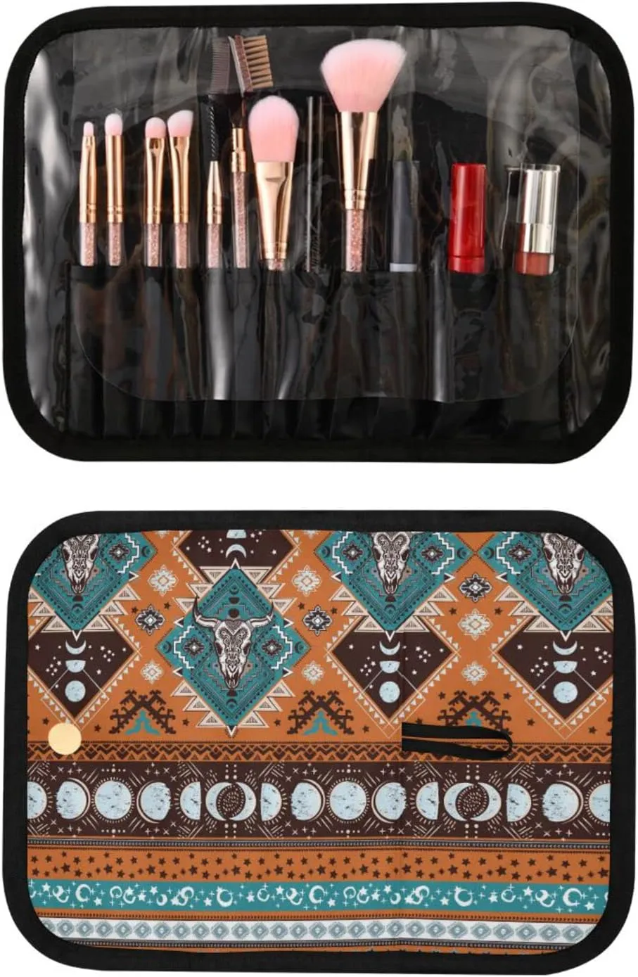senya Indian Tribal Aztec Ornament with Skulls Toiletry Bag Hanging Travel Makeup Bag 3 PCS, Portable Makeup Organizer Cosmetic Bag Clear