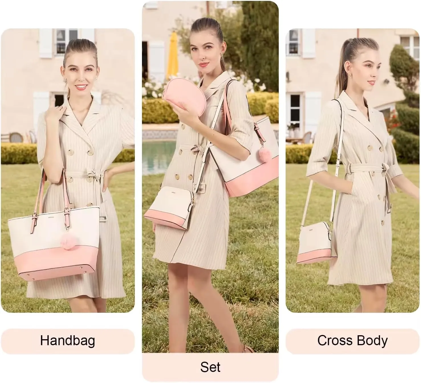 Shoulder bag, Crossbody Bag & Wristlet Wallet(Set of 3-Pure Black) Synthetic Leather Zipper Bag.