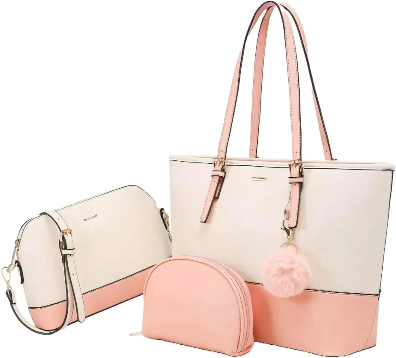 Shoulder bag, Crossbody Bag & Wristlet Wallet(Set of 3-Pure Black) Synthetic Leather Zipper Bag.