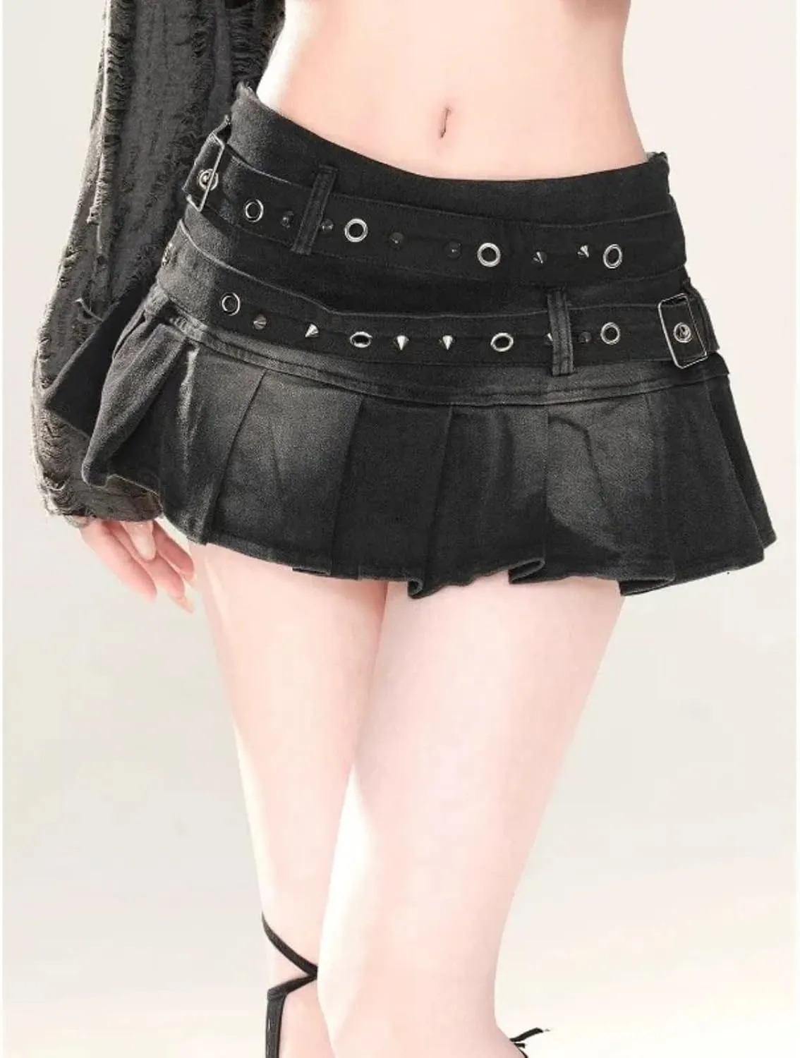 Simple Solid Color Belt Denim Skirt for Women Slim Sexy Versatile High-Waisted A-line Pleated Mini Skirt Y2K