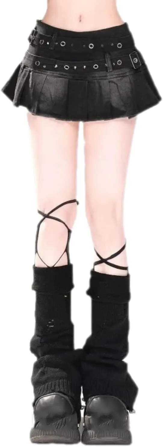 Simple Solid Color Belt Denim Skirt for Women Slim Sexy Versatile High-Waisted A-line Pleated Mini Skirt Y2K