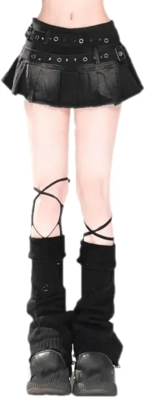 Simple Solid Color Belt Denim Skirt for Women Slim Sexy Versatile High-Waisted A-line Pleated Mini Skirt Y2K
