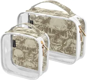 Skulls Texture 2 Pieces Clear Makeup Cosmetic Bags for Traveling Vacation Organizing, Toiletry Bags for Women Men, PVC Waterproof Travel Organizer