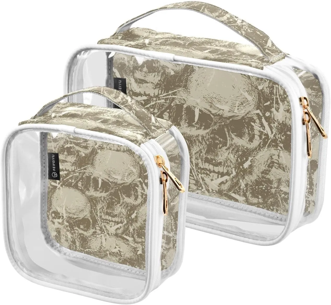Skulls Texture 2 Pieces Clear Makeup Cosmetic Bags for Traveling Vacation Organizing, Toiletry Bags for Women Men, PVC Waterproof Travel Organizer