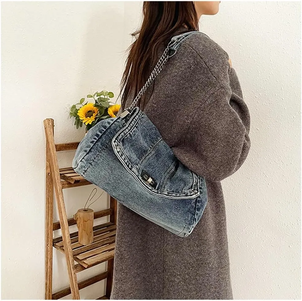 Slouchy Denim Hobo Bags Women Underarm Shoulder Bags Trendy Travel Crossbody Purse Cute Top-handle Tote Handbag 2025